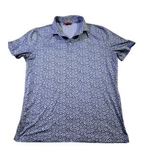 Redvanly Mens Pierre Polo Blue Lavender Golf Shirt Men L Floral All Over Print
